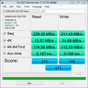 AS SSD benchmark on Samsun 830 256 GB